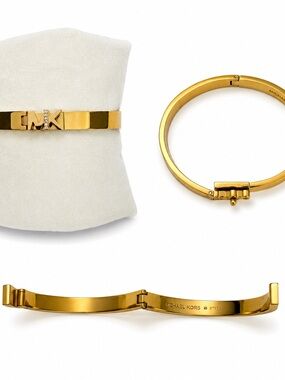 Michael Kors Gold-Tone MK Logo Hinged Bangle Bracelet
